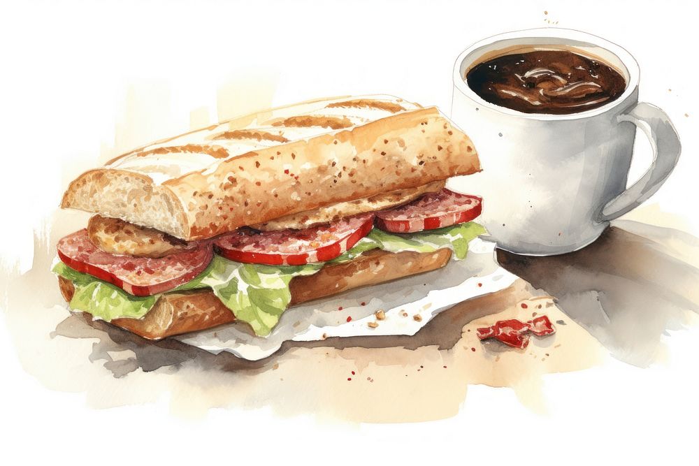Sandwich coffee bread lunch. AI generated Image by rawpixel.