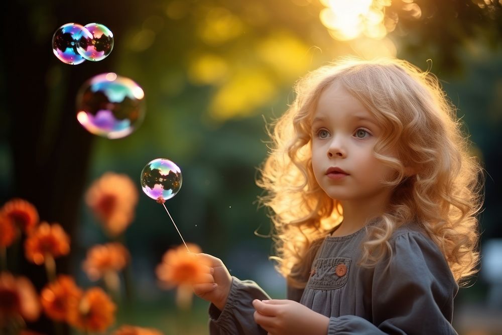 Bubble blowing sphere child. AI generated Image by rawpixel.