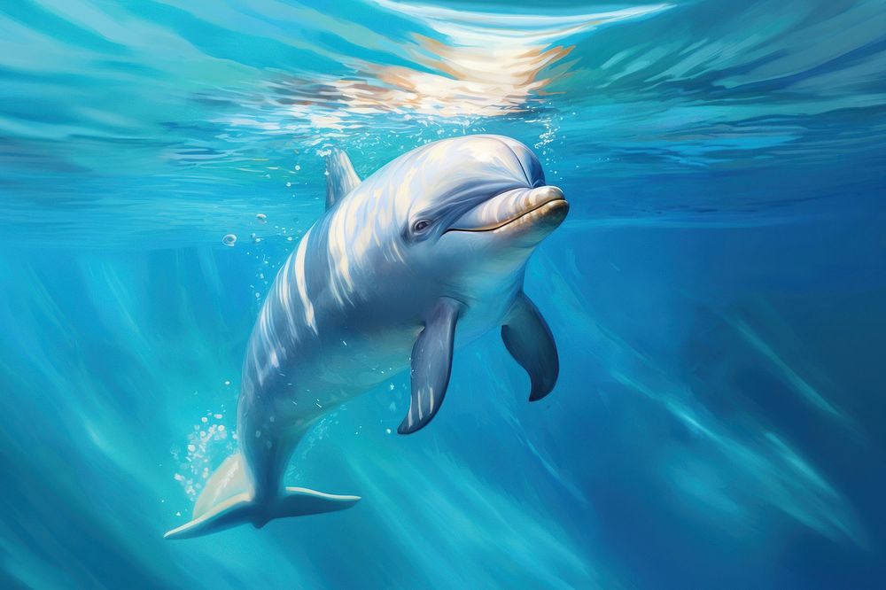 Dolphin animal mammal fish, digital paint illustration. AI generated image