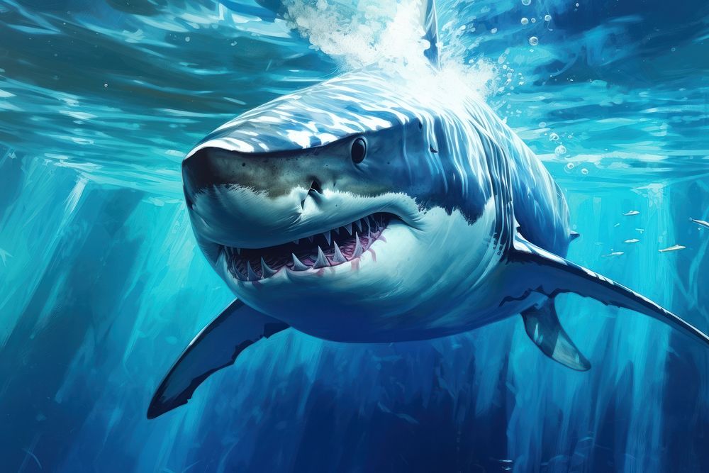 Shark animal fish blue, digital paint illustration. AI generated image