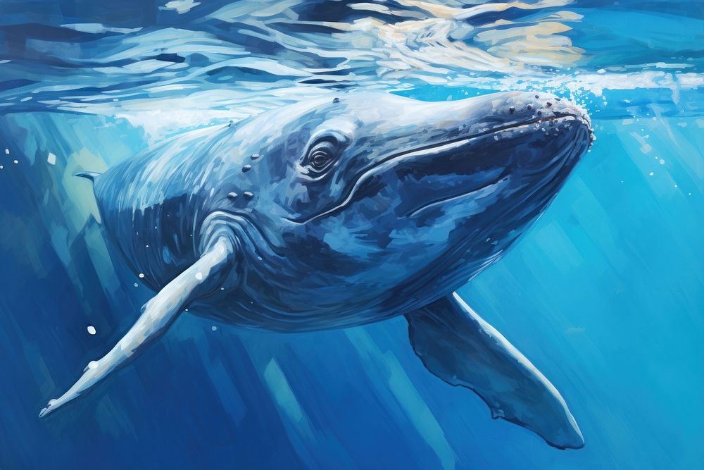 Whale animal mammal fish, digital paint illustration.  image