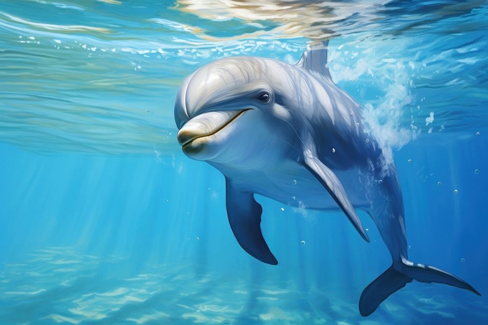 Dolphin animal mammal water, digital paint illustration. AI generated image