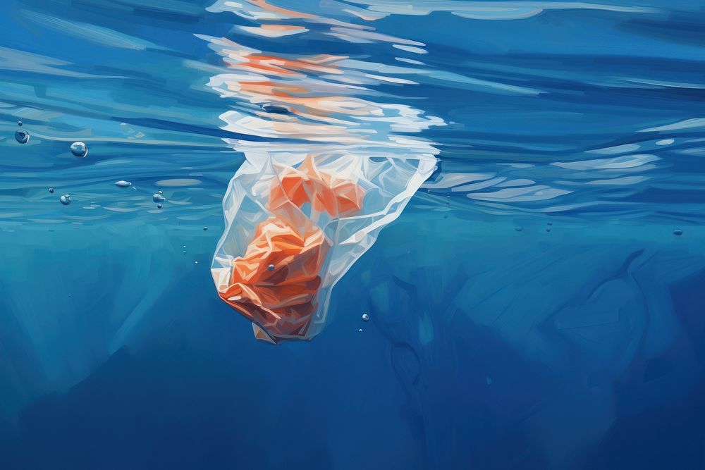 Plastic floating ocean bag. AI generated Image by rawpixel.