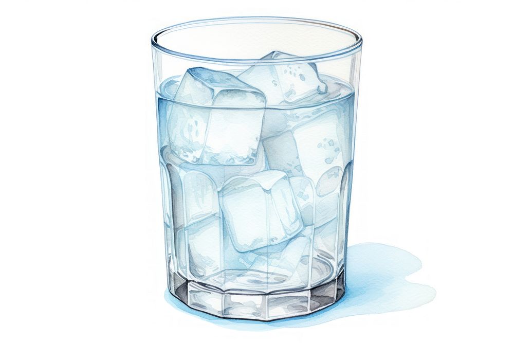 Glass ice drink white background, digital paint illustration. AI generated image
