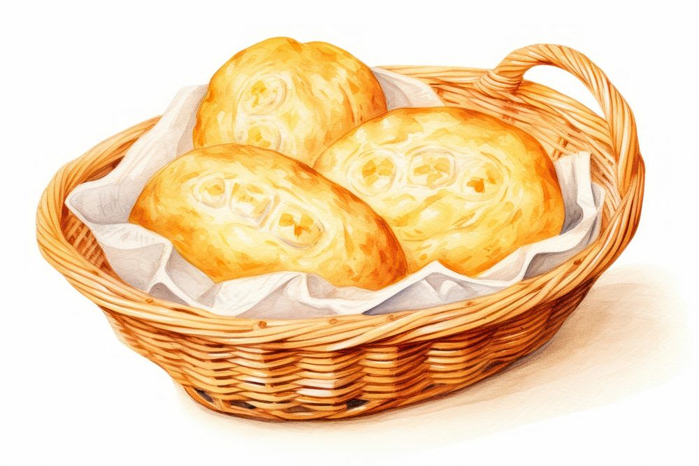 Basket bread dessert food, digital paint illustration. AI generated image