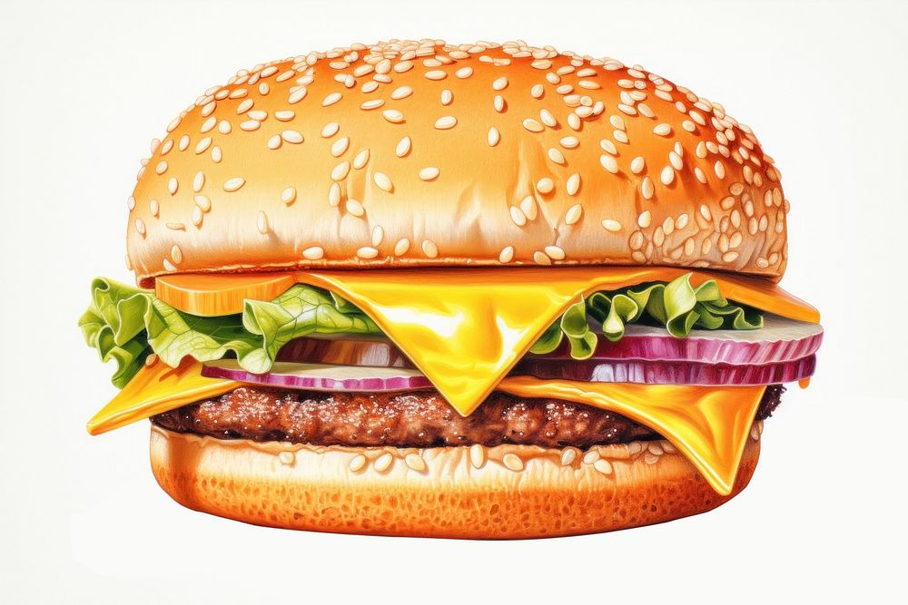 Burger food medication hamburger, digital paint illustration. AI generated image