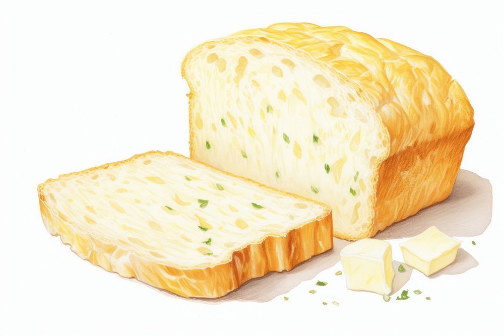 Bread food white background breakfast, digital paint illustration.