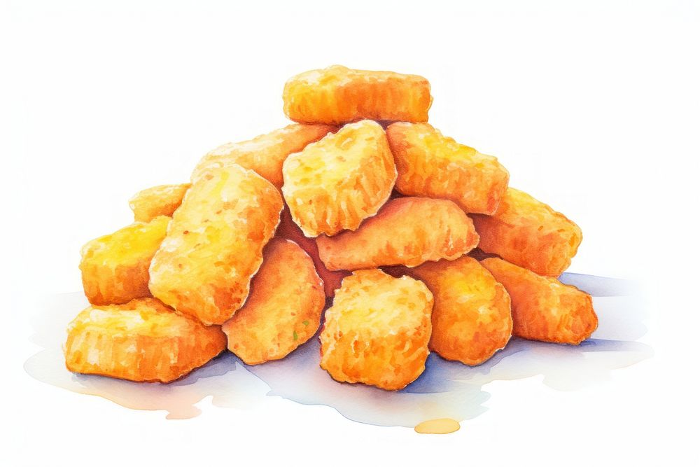 Nuggets food white background breakfast, digital paint illustration. AI generated image