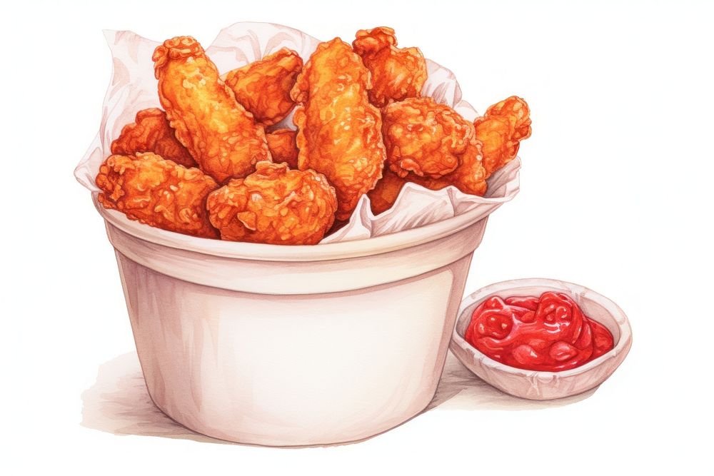 Fried food fried chicken condiment, digital paint illustration. AI generated image