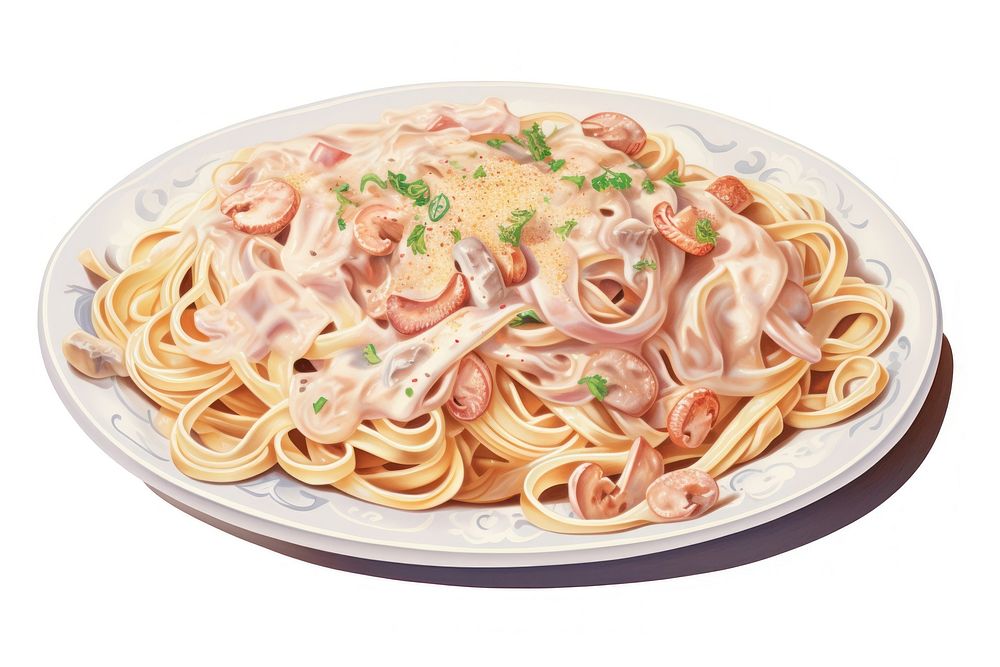 Spaghetti pasta plate food, digital paint illustration. AI generated image