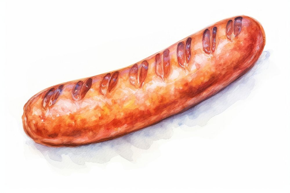Sausage grilled bread food, digital paint illustration. AI generated image