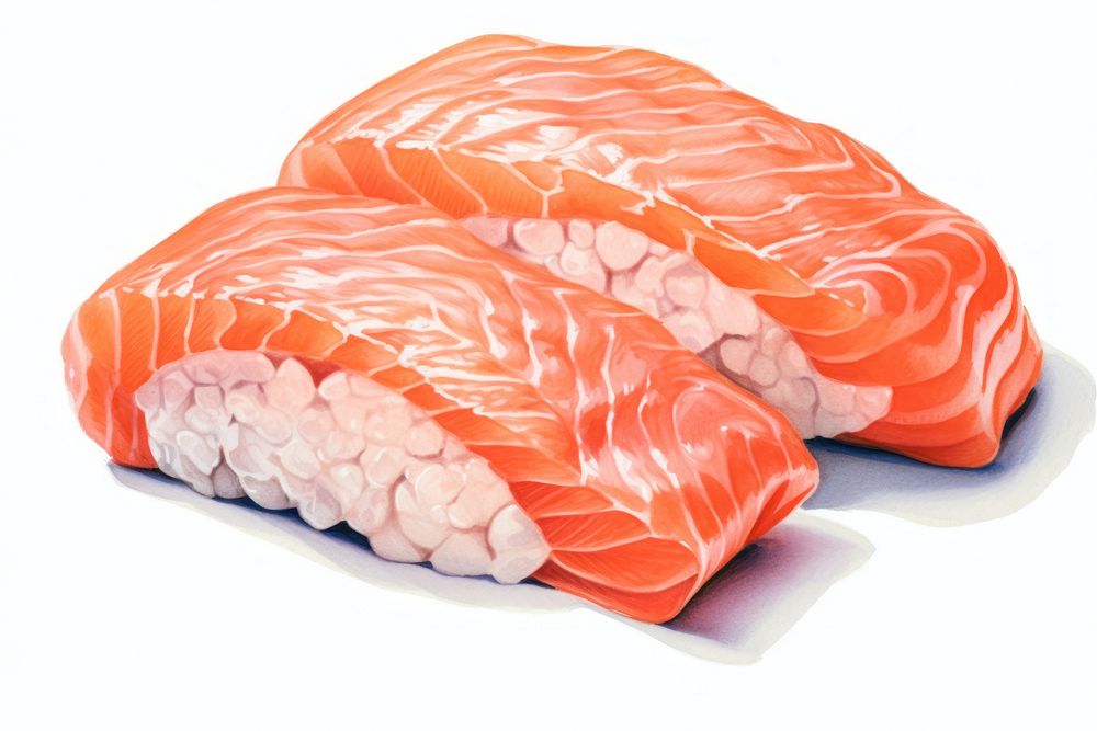 Salmon seafood sushi dish, digital paint illustration.