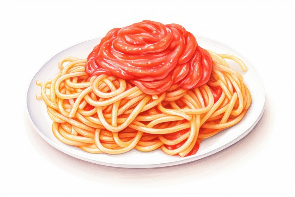 Spaghetti pasta plate food, digital paint illustration. AI generated image