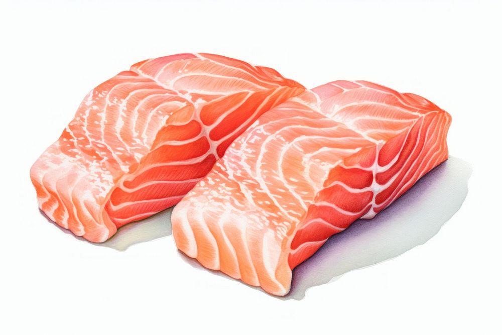 Salmon seafood sushi white background, digital paint illustration. AI generated image