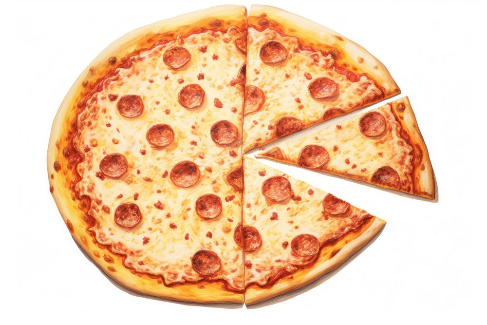 Pizza food white background pepperoni, digital paint illustration. AI generated image