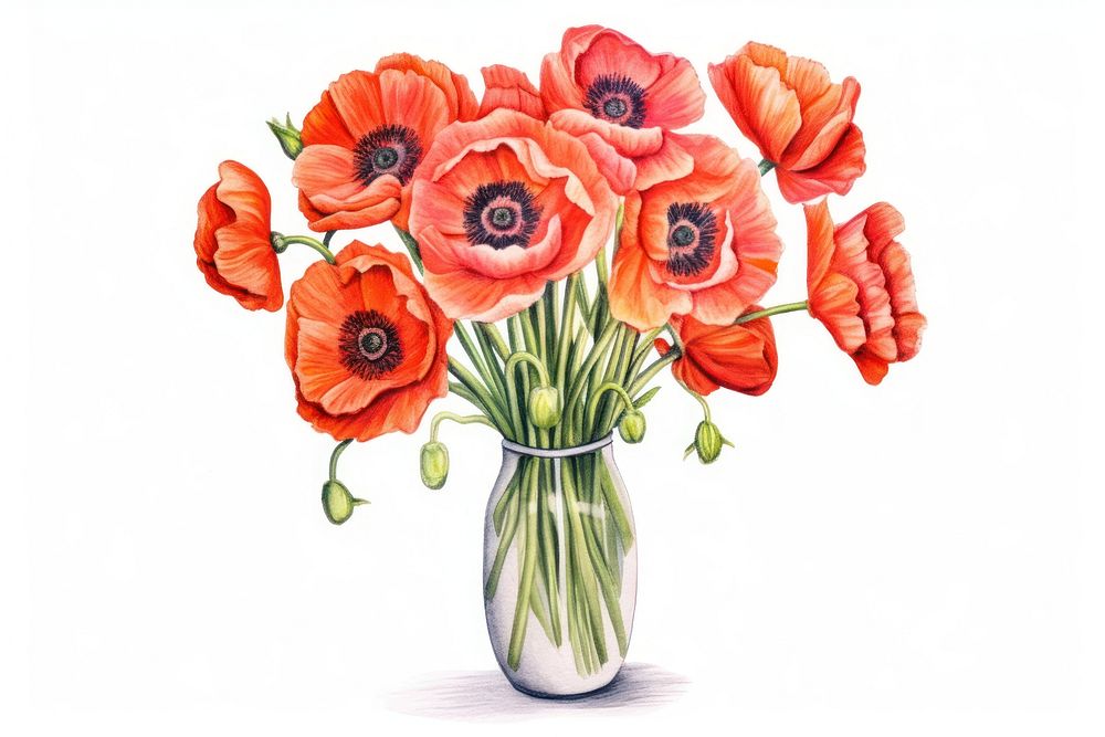 Vase flower poppy plant. AI generated Image by rawpixel.