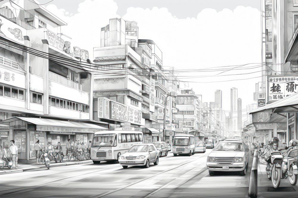 Drawing city metropolis vehicle. AI generated Image by rawpixel.
