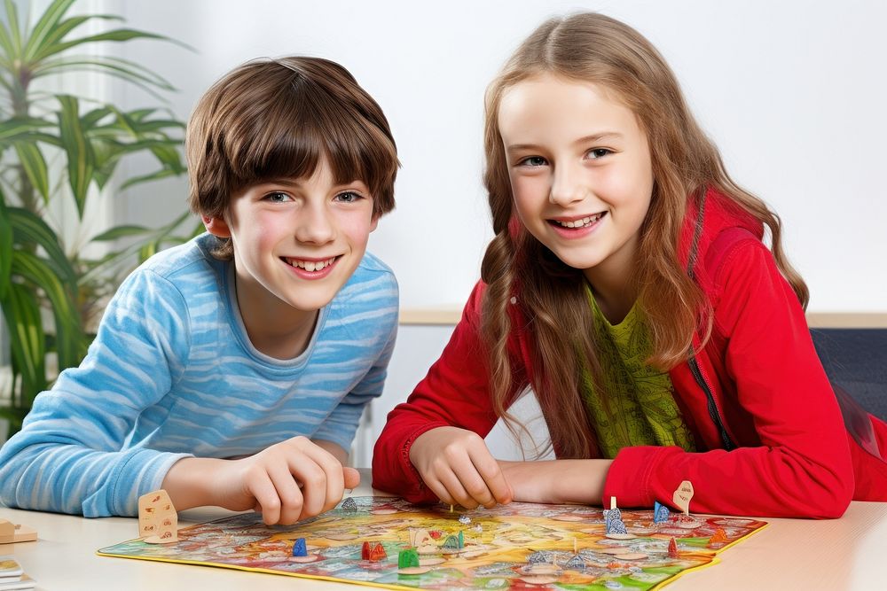 Child table game togetherness. 