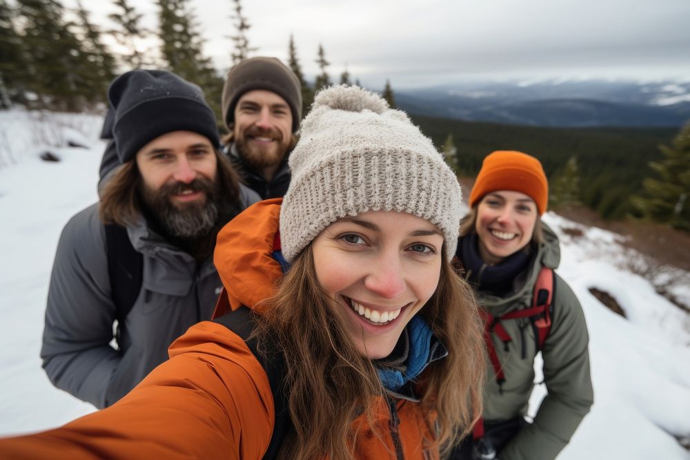 Hiking selfie recreation adventure. 