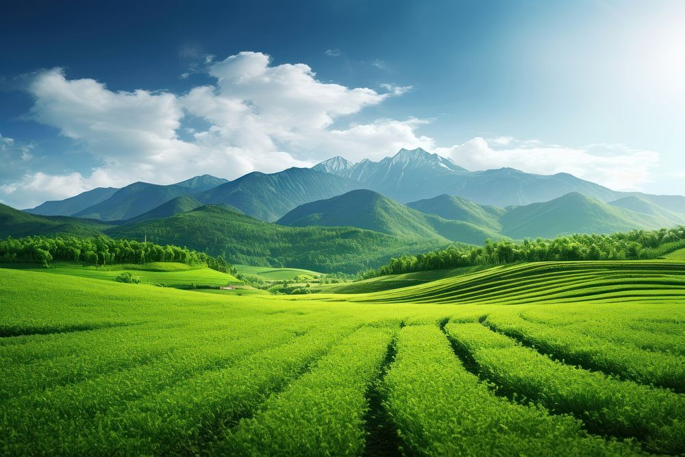 Field green landscape mountain. AI generated Image by rawpixel.