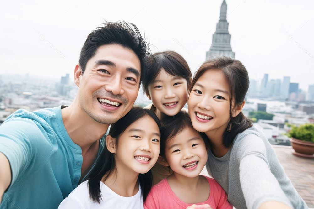 Family selfie city portrait. AI generated Image by rawpixel.