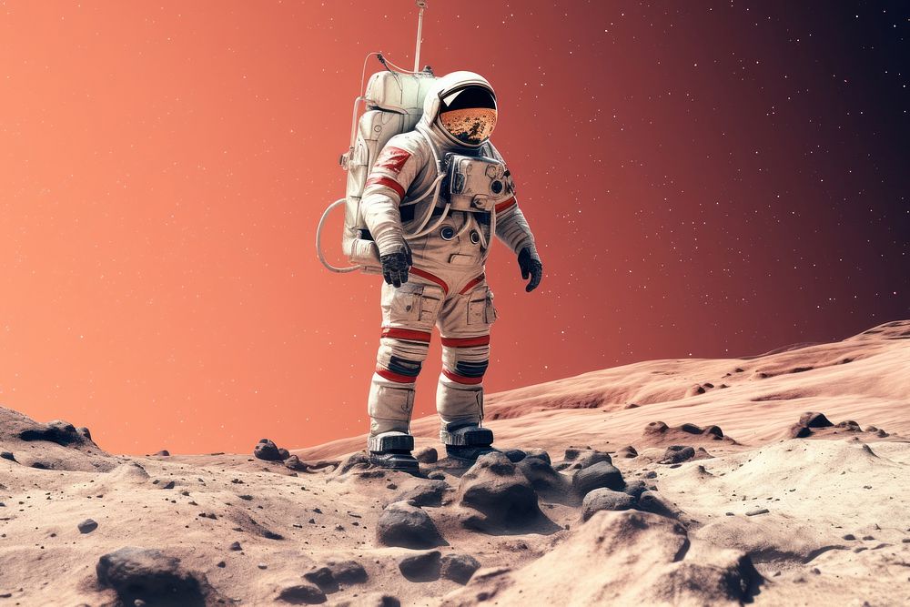 Space astronaut standing moon. AI generated Image by rawpixel.