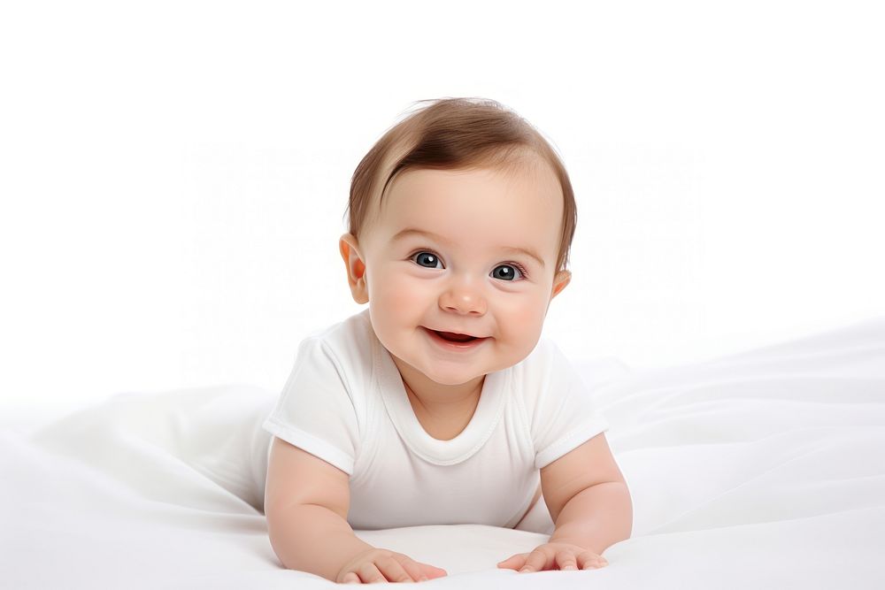 Baby crawling portrait smile. 