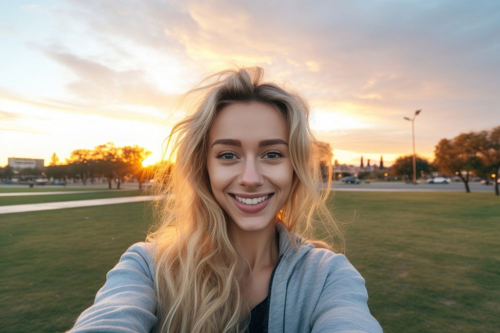 Selfie portrait outdoors sunset. AI generated Image by rawpixel.