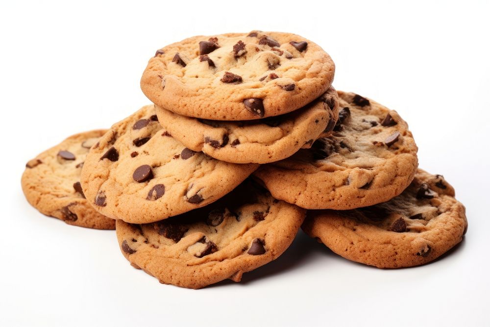 Chocolate chip cookies biscuit food white background. AI generated Image by rawpixel.