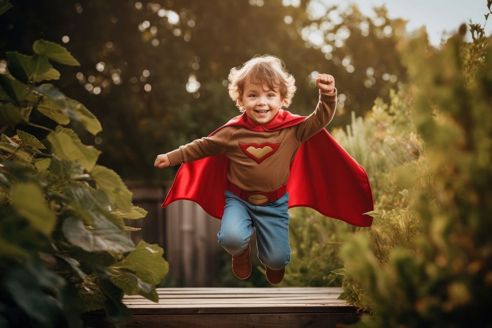 Superhero portrait outdoors jumping. AI generated Image by rawpixel.