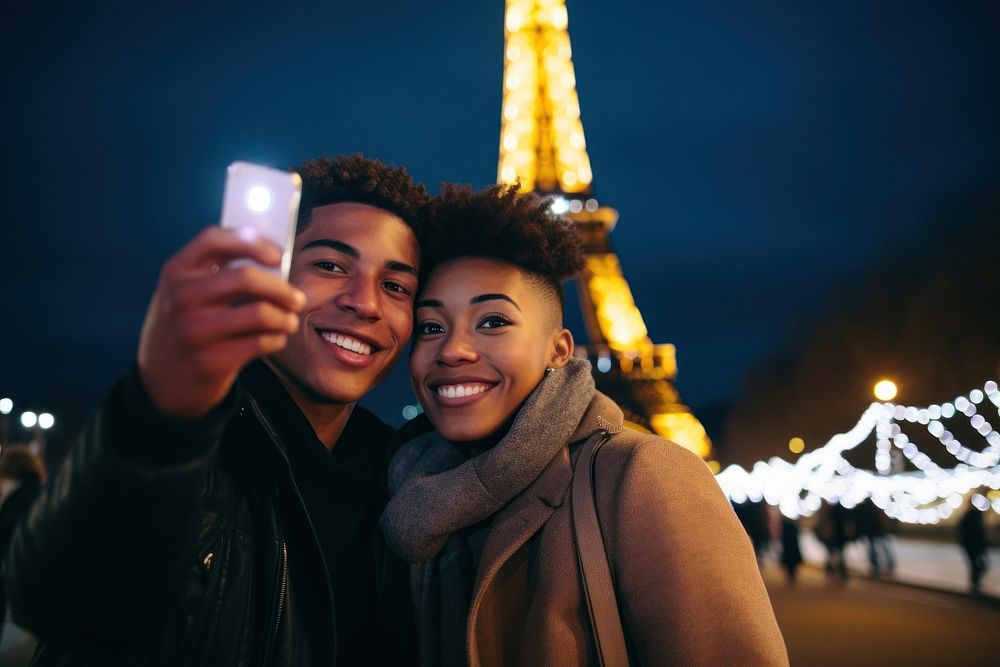 Selfie night portrait outdoors. 