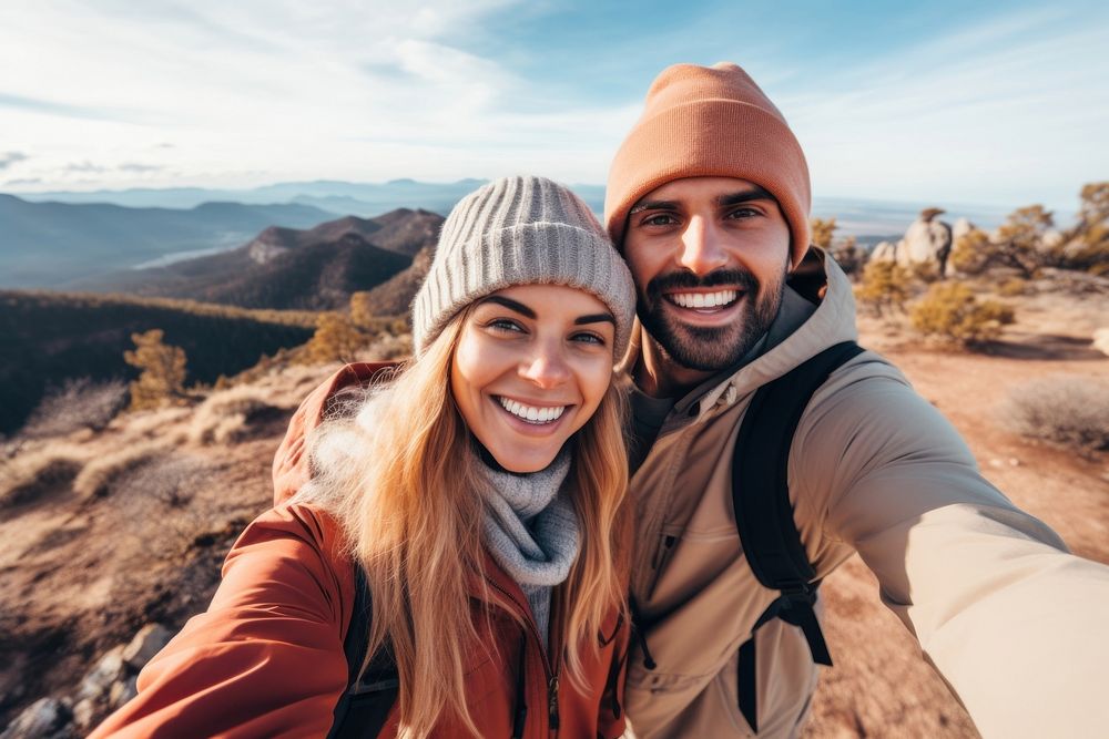 Selfie travel hiking adult. AI generated Image by rawpixel.