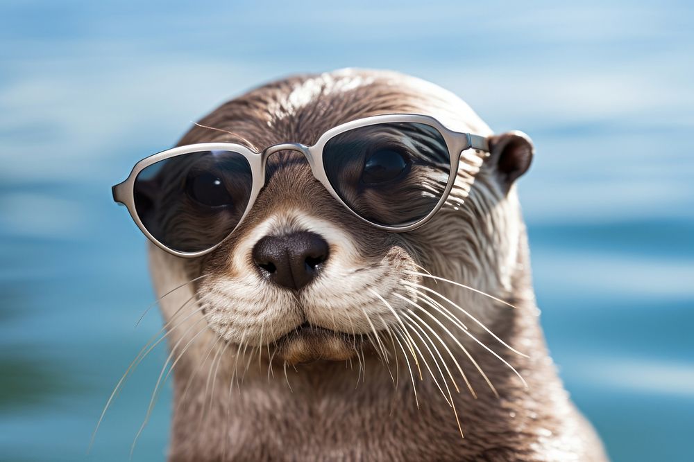 Sunglasses otter wildlife animal. AI generated Image by rawpixel.
