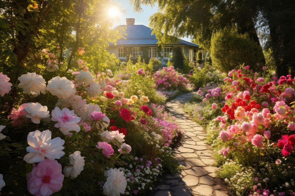 Flower garden architecture outdoors. AI generated Image by rawpixel.
