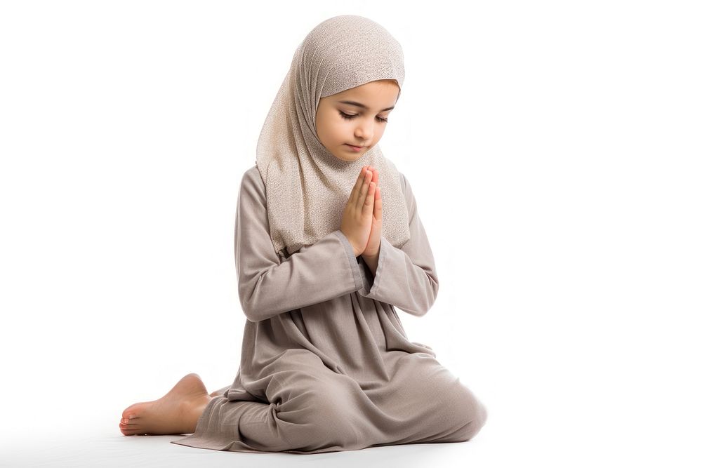 Praying sitting adult white background. AI generated Image by rawpixel.
