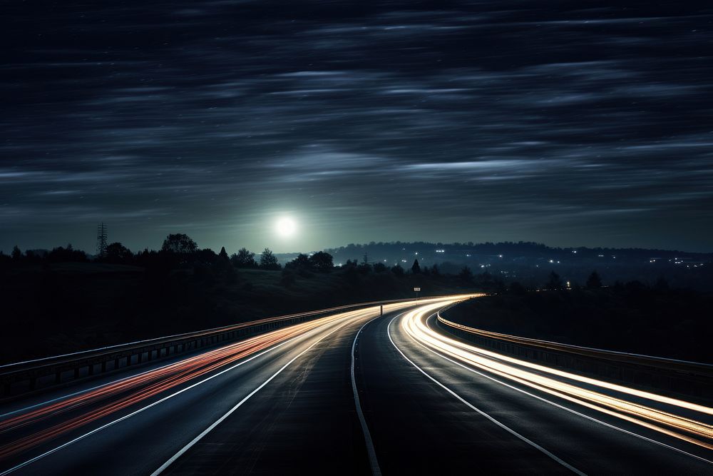 Highway night road astronomy. AI generated Image by rawpixel.