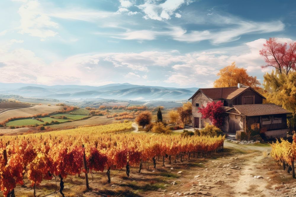 Landscape outdoors vineyard autumn. AI generated Image by rawpixel.