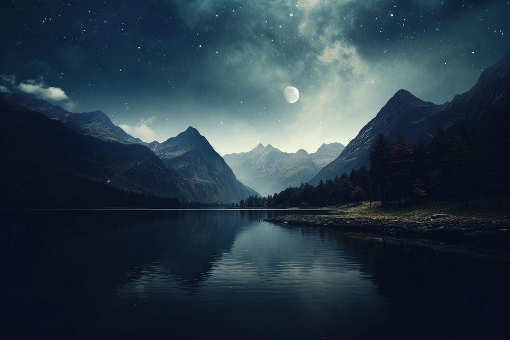 Lake landscape astronomy mountain. AI generated Image by rawpixel.