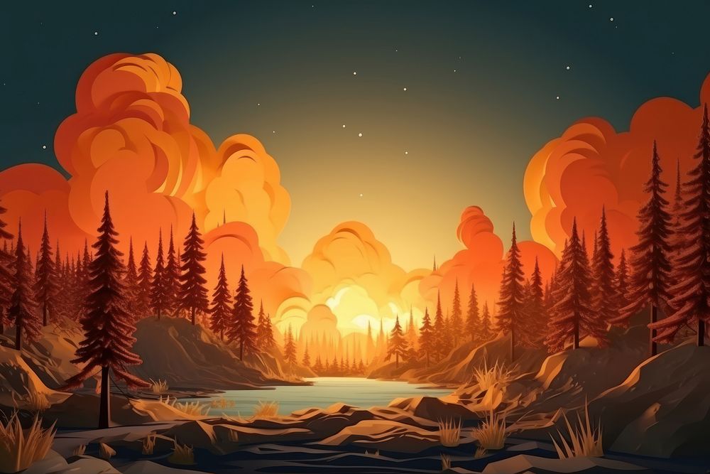 Forest fire landscape panoramic nature. AI generated Image by rawpixel.