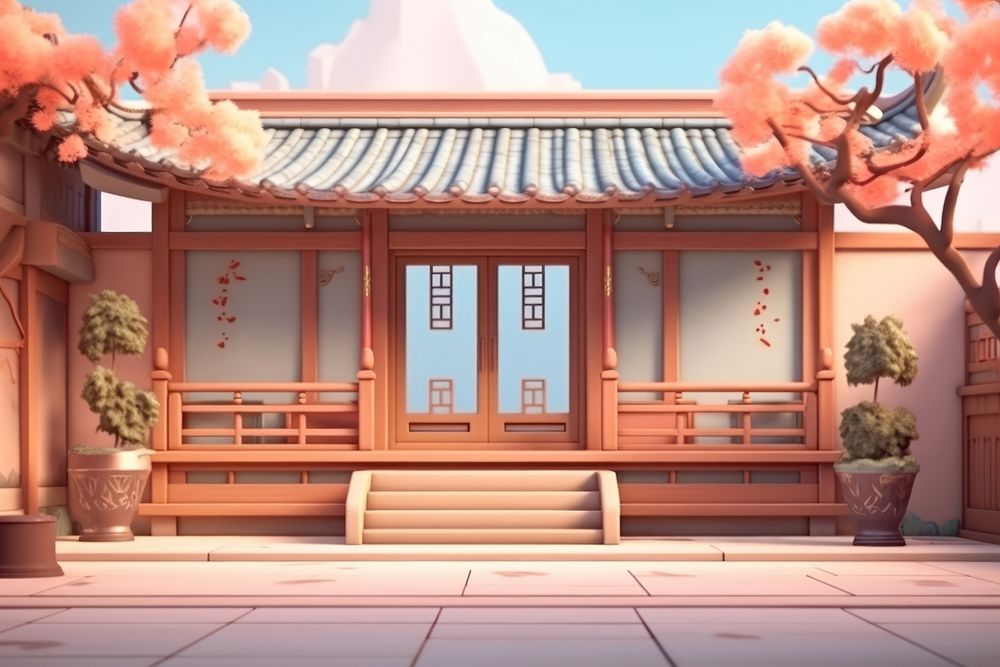 Chinese house architecture building cartoon. AI generated Image by rawpixel.
