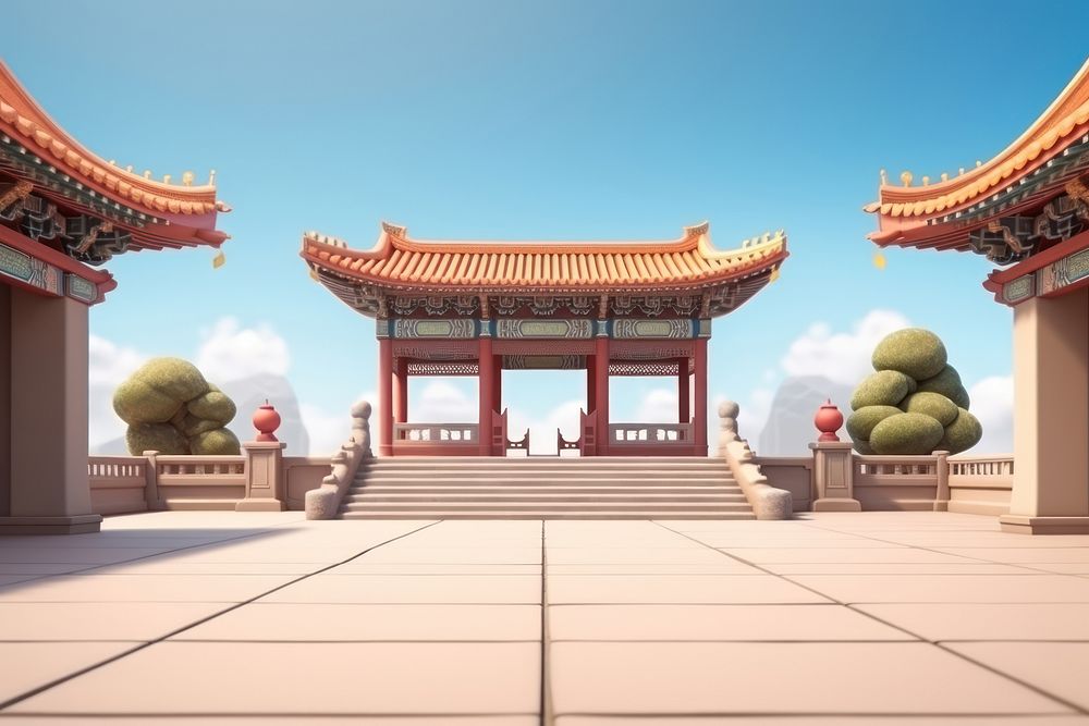 Chinese temple architecture building mansion. AI generated Image by rawpixel.