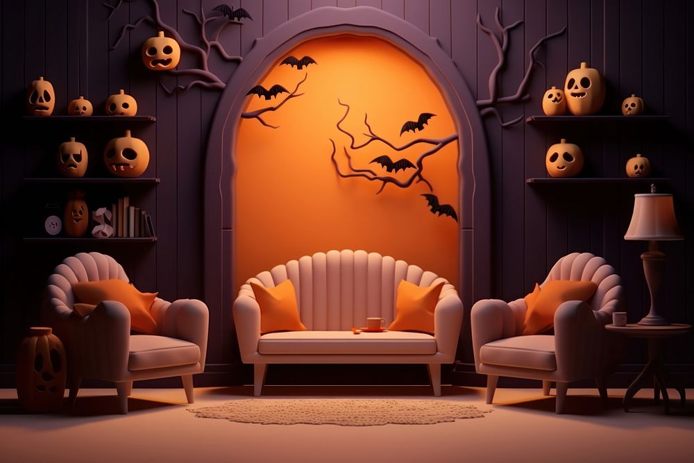 Halloween room architecture furniture. AI generated Image by rawpixel.