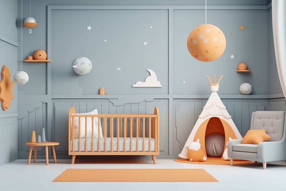Room furniture nursery crib. AI generated Image by rawpixel.