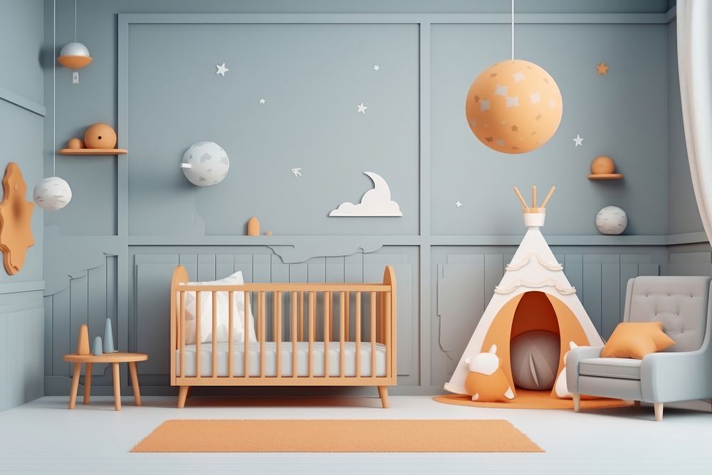 Room furniture nursery crib. 