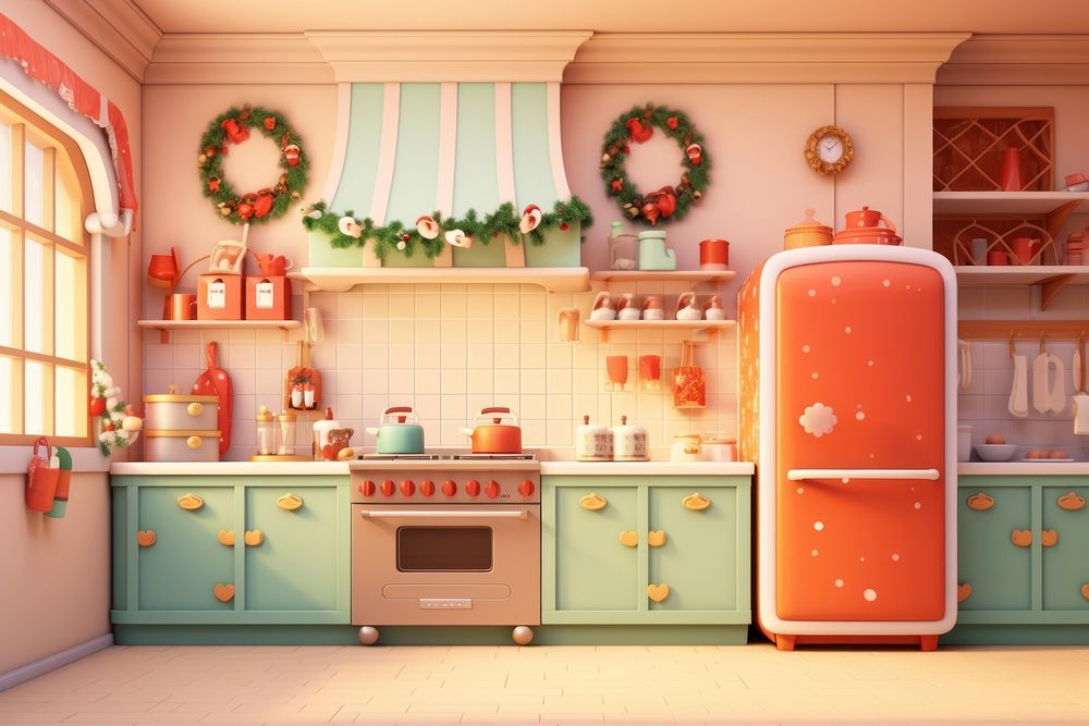 Kitchen refrigerator appliance christmas. AI generated Image by rawpixel.