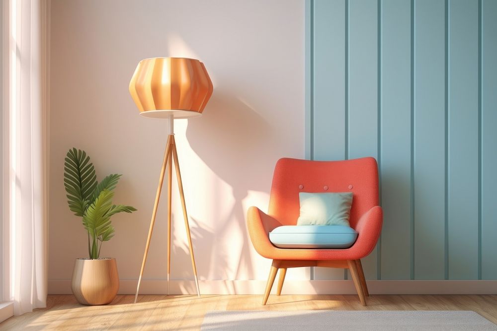 Furniture armchair lamp room. AI generated Image by rawpixel.