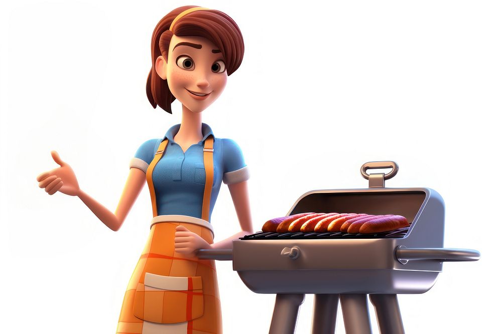 Grilling cartoon adult woman. AI | Free Photo Illustration - rawpixel