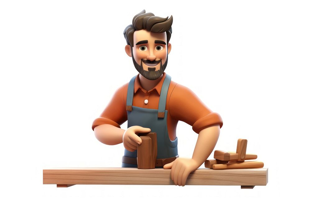 Wood carpenter cartoon white background. AI generated Image by rawpixel.