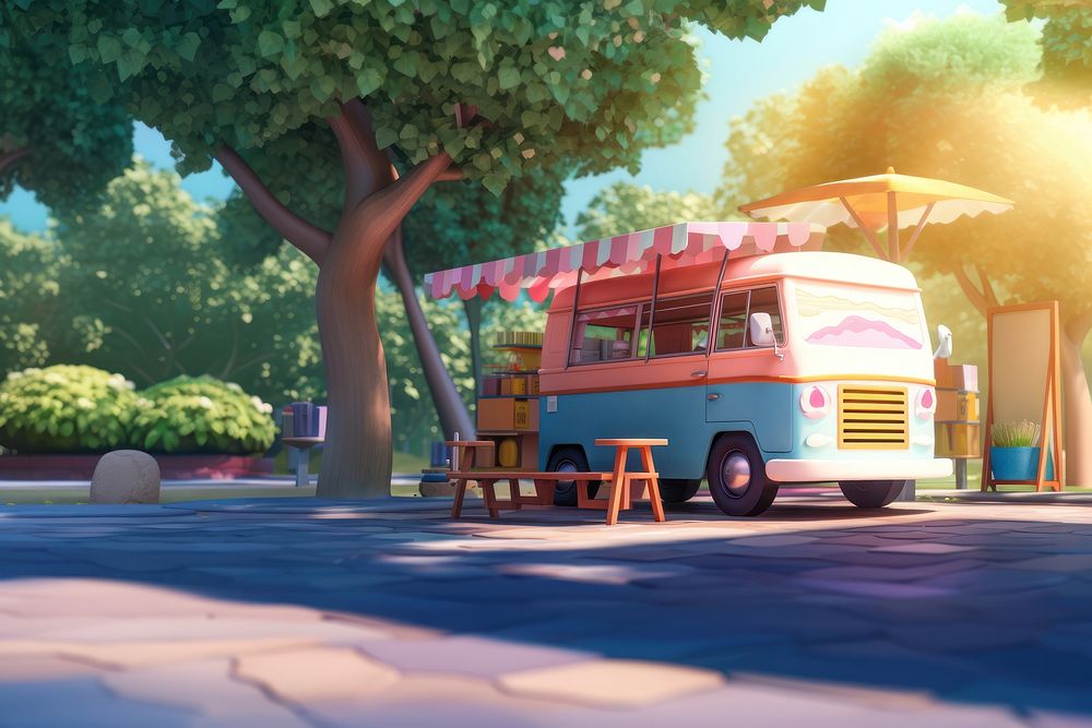 Outdoors vehicle cartoon truck. AI generated Image by rawpixel.