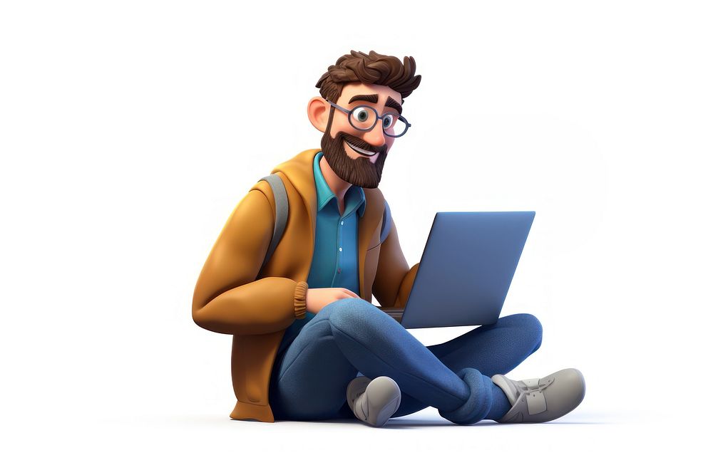 Cartoon laptop computer sitting. AI generated Image by rawpixel.